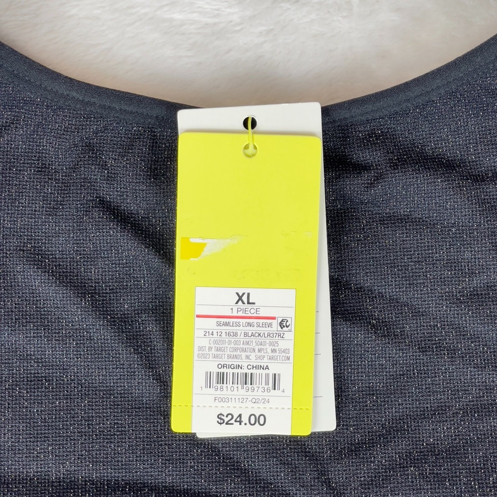 All in Motion Lurex Seamless Cropped Top Womens XL Black Long Sleeve Square Neck - Picture 4 of 5